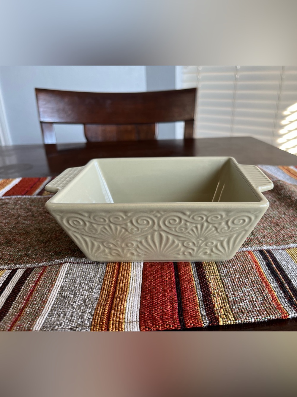 Fabulous Home Ceramic Serving Dish in Cream with Embossed Pattern
